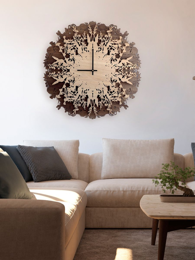 Большие настенные часы "Ботаника" 60 см деревянные, шпона ореха и дуба - купить по низкой цене в интернет-магазине OZON (747390065)