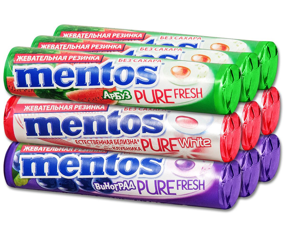 Жевательная резинка Mentos Набор "Ягодки", арбуз, клубника, виноград, 15.5 г, 9 шт.  #1