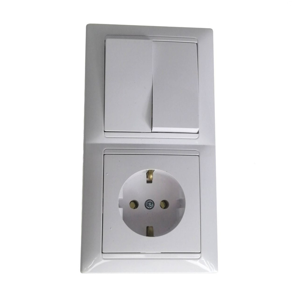 Блок Выключатель двухклавишный + розетка с заземлением скрытой ...