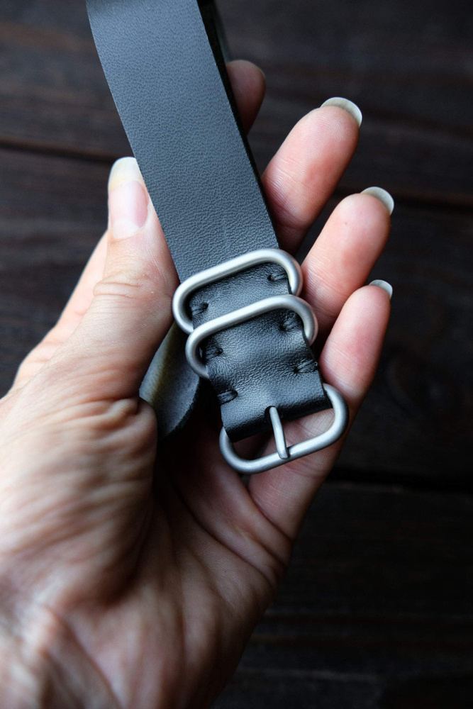 Ремешок ZULU Strap из натуральной кожи ручной работы для часов 18 мм ширина. Цвет черный, светлая фурнитура #1