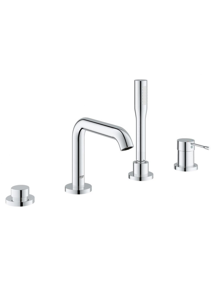 Смеситель для ванны GROHE Essence+ на 4 отверстия с душевым гарнитуром и изливом (на бортик ванны), хром #1