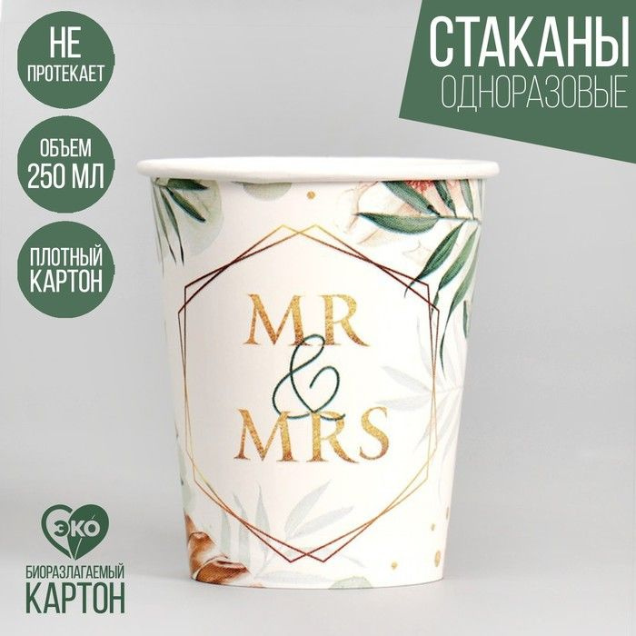 Страна Карнавалия, Стакан бумажный MR&MRS, набор 6 штук, 250 мл, 2 набора  #1