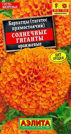 БАРХАТЦЫ СОЛНЕЧНЫЕ ГИГАНТЫ ОРАНЖЕВЫЕ. Семена. Вес 0,3 гр. Высокорослые с густомахровыми соцветиями до #1