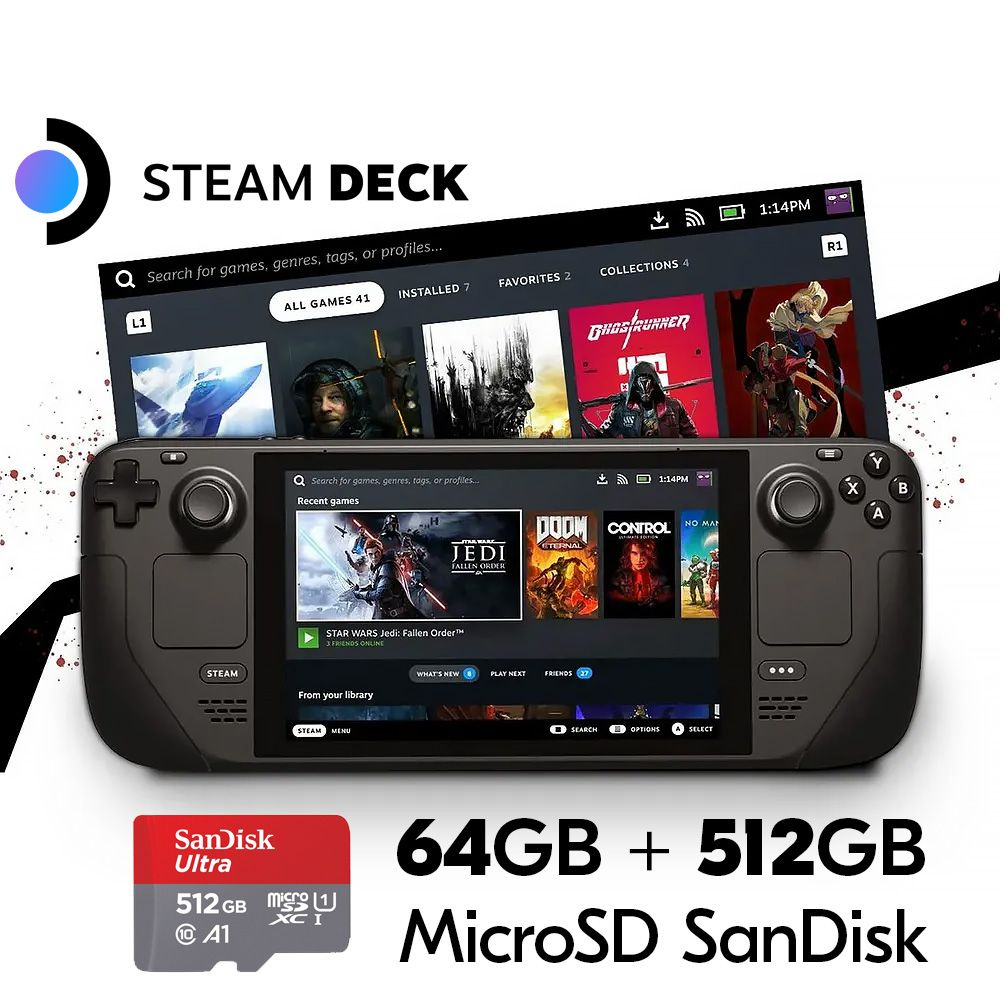 Портативная игровая консоль Valve Steam Deck 64GB + карта памяти