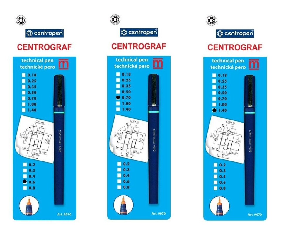 Рапидограф Centropen, 3 штуки 0,6; 0,7 и 1,4 мм. #1