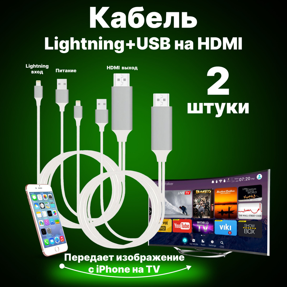 Кабель Lemon Tree Lightning+USB-А to HDMI - купить по низкой цене в  интернет-магазине OZON (893691635)