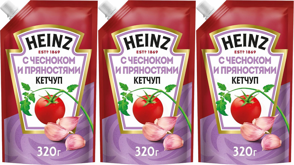 Кетчуп Heinz С чесноком и пряностями, комплект: 3 упаковки по 320 г  #1