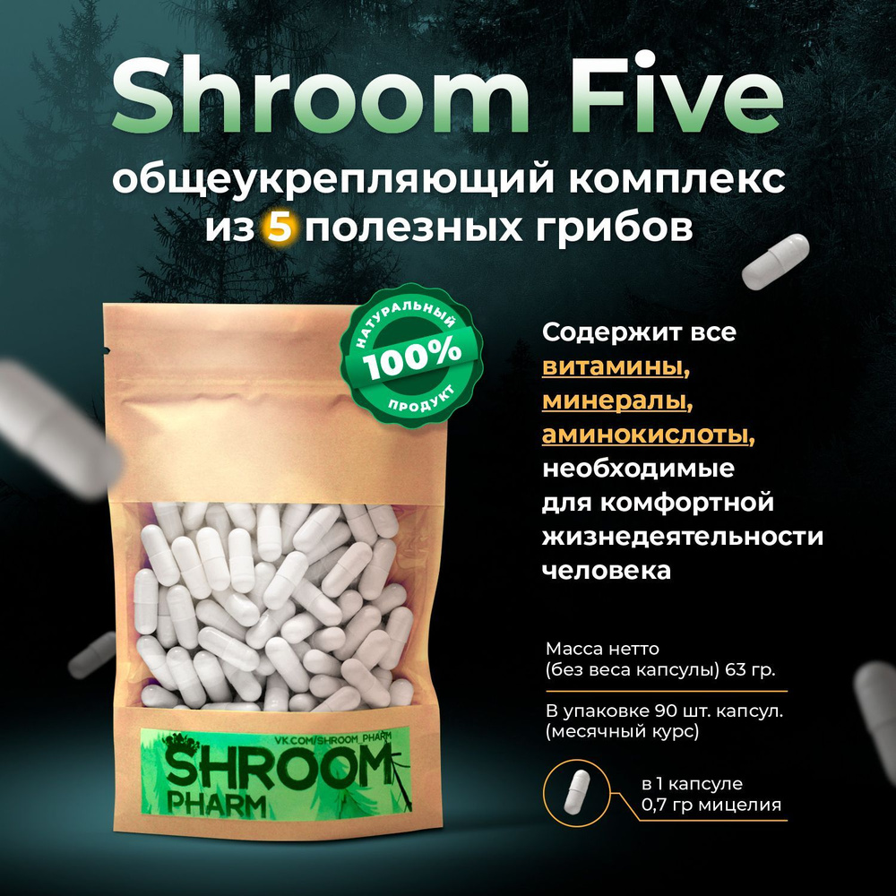 Shroom Pharm Грибы сушеные Ежовик гребенчатый, Рейши 63г. 1шт. #1