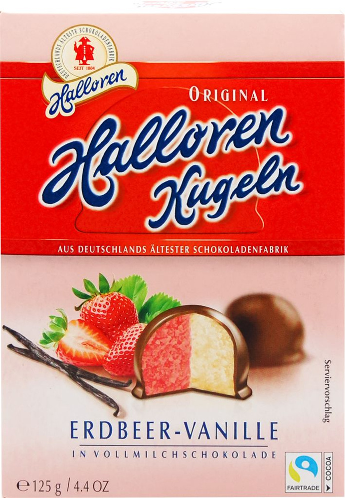 Конфеты шоколадные HALLOREN Kugeln с начинкой из крема клубника-ваниль ...