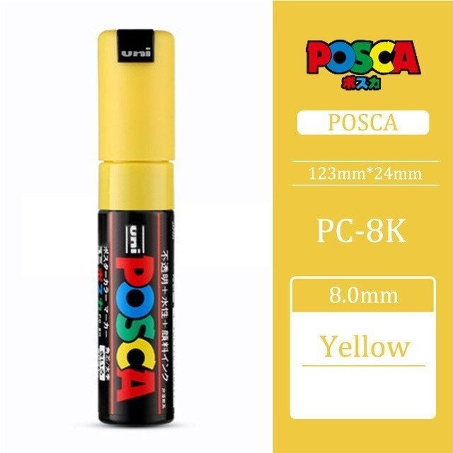 Маркер POSCA PC-8K, 8.0 мм, скошенный наконечник (жёлтый PC8K.2) #1