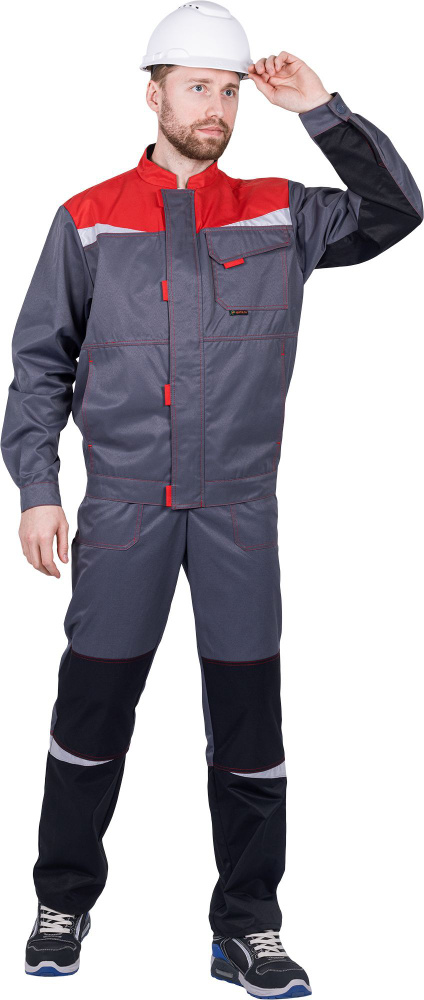 Костюм рабочий мужской КМ-10 ЛЮКС, серый, спецодежда мужская летняя: куртка и полукомбинезон  #1