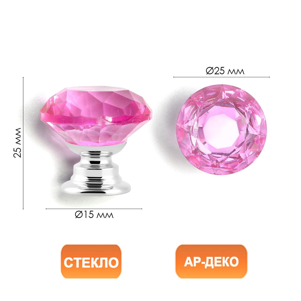 Ручка кнопка CAPPIO, цвет розовый Алмаз, стеклянная, d-25 мм #1