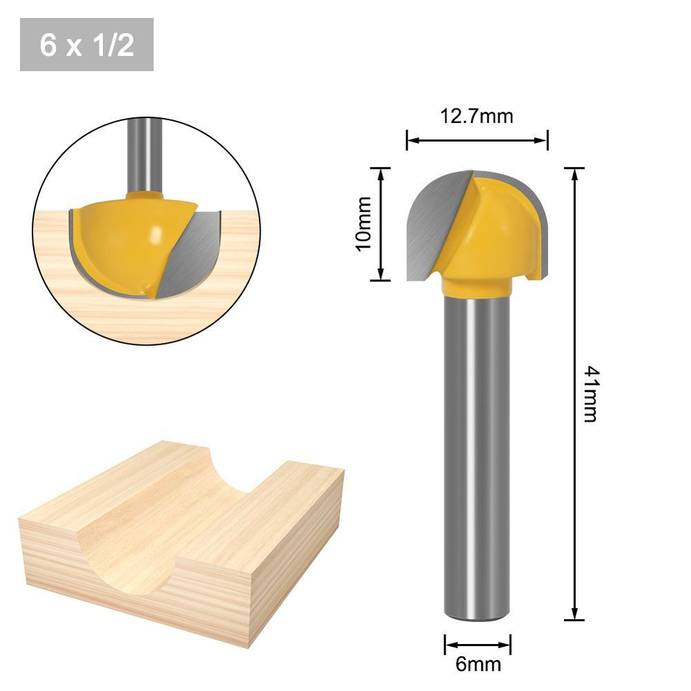 Фреза по дереву пазовая галтельная, хвостовик 6 мм DxHxL - 12.7 х 10 х 41 мм  #1