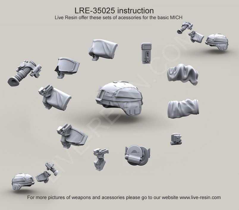 Live Resin Набор аксессуаров для шлема армии США ACH-MICH, 1/35, Сборная модель  #1