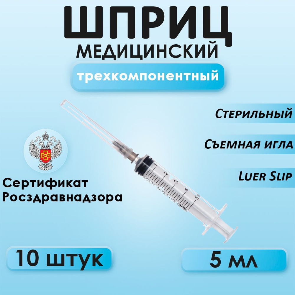 Шприц медицинский со съемной иглой, Sana Medical, стерильный ...