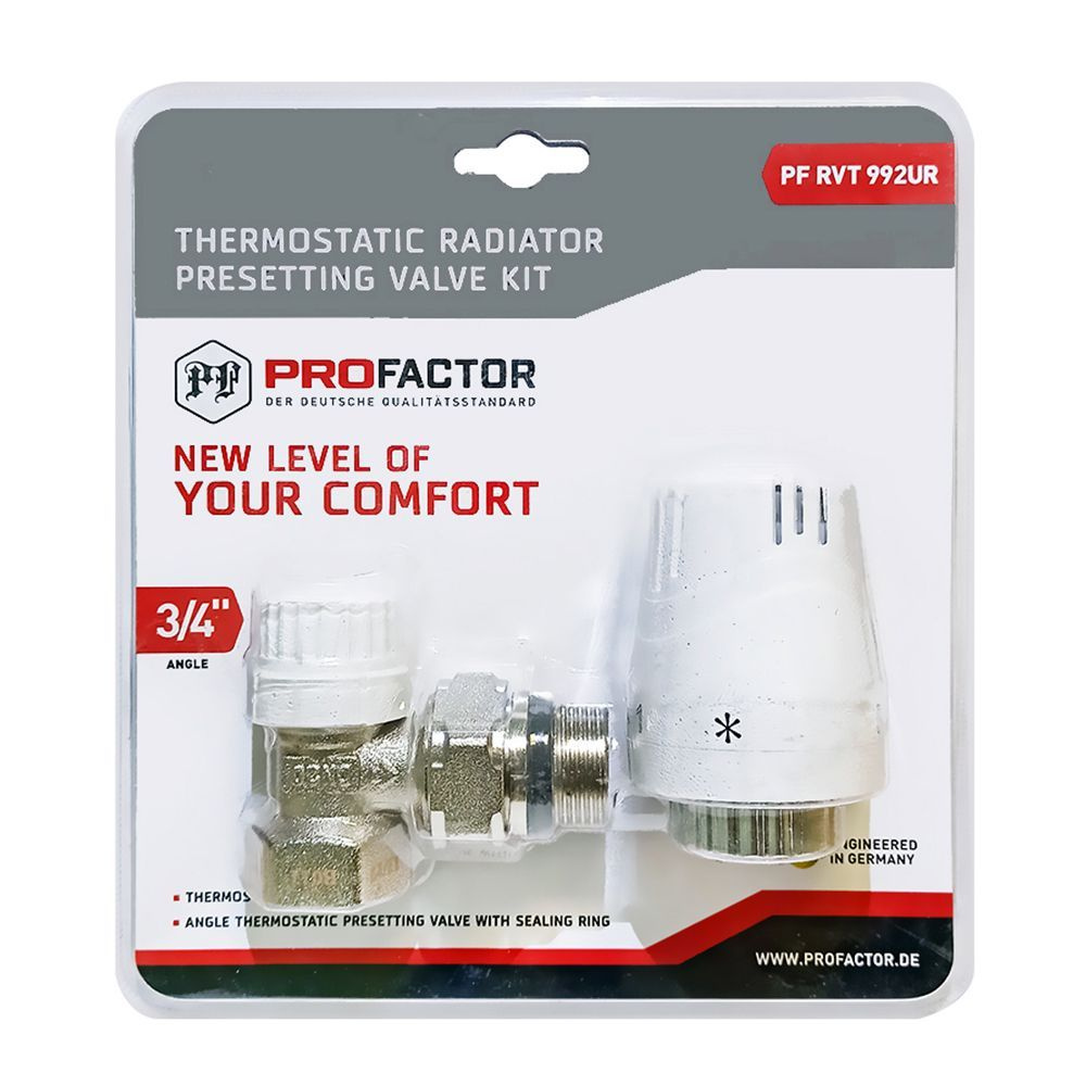 Комплект радиатора PROFACTOR термостатический, угловой, с преднастройкой и уплотнением, 3/4 PF RVT 992UR #1