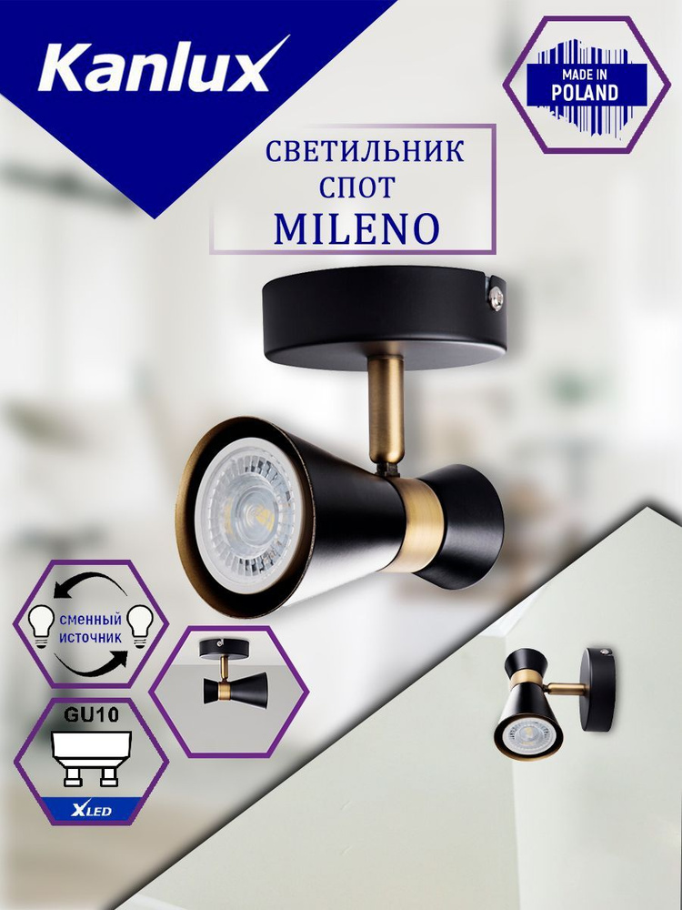 Споты потолочные накладные KANLUX MILENO EL-1O B-AG GU10 #1