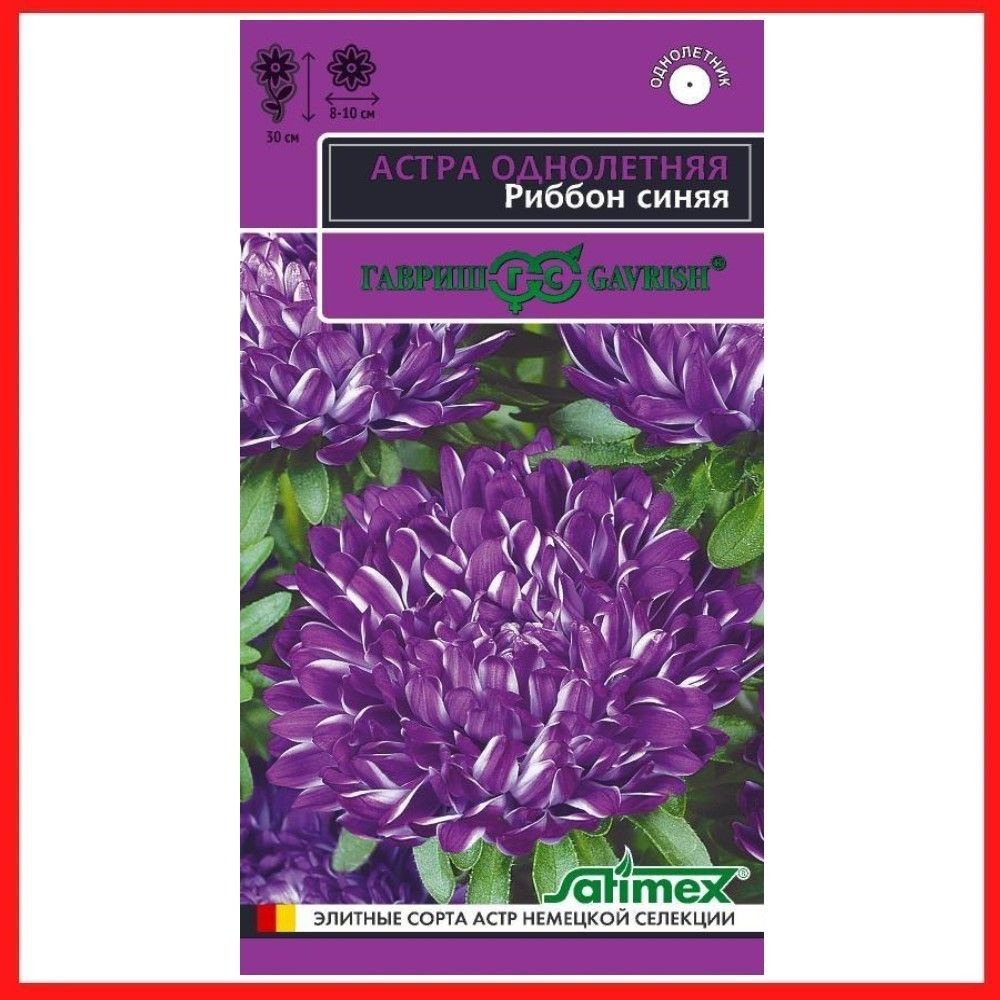 Семена Астра пионовидная "Риббон синяя" 0,1 гр, однолетние цветы для дачи, сада и огорода, клумбы, в #1