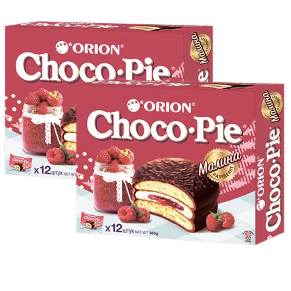 Orion Пирожное Choco Pie Малина, 360 г х 2 шт