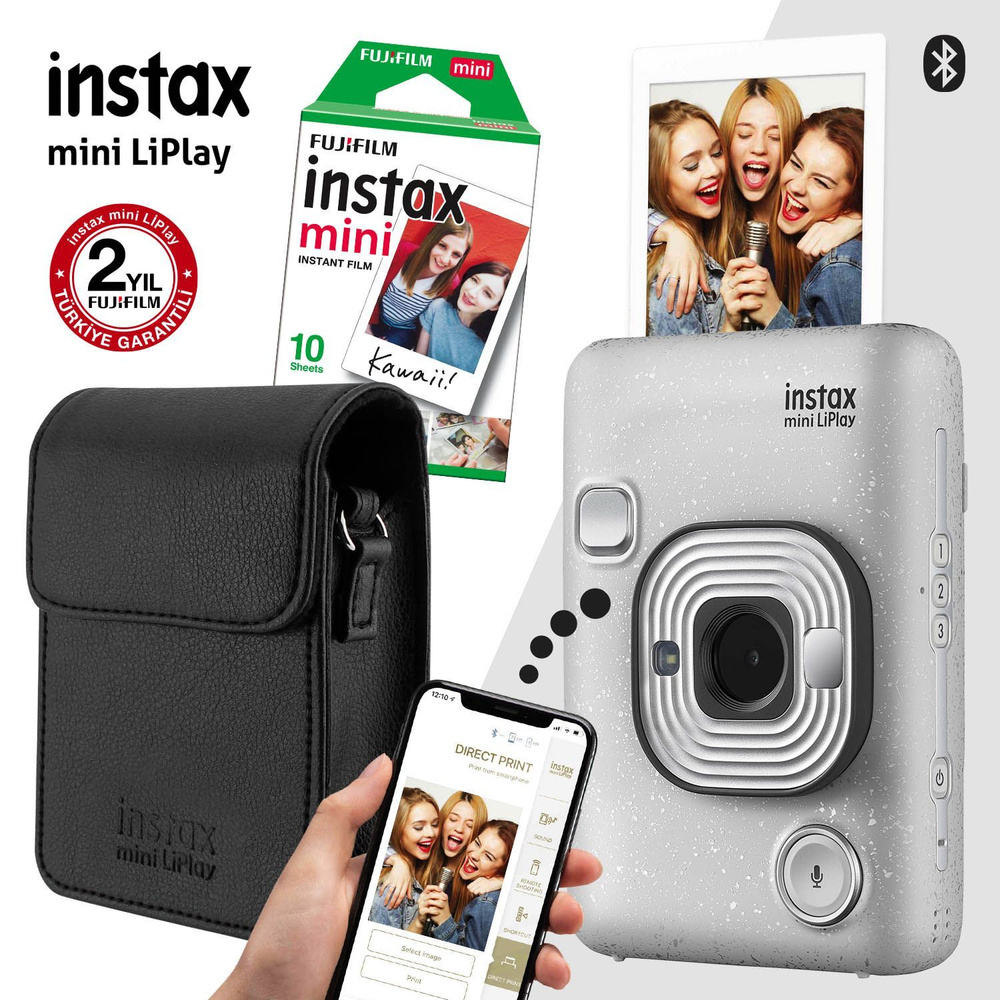 Fujifilm Компактный фотоаппарат Компактный фотоаппарат Instax mini LiPlay +  Картридж Фотопленка 10 снимков + сумка, светло-серый