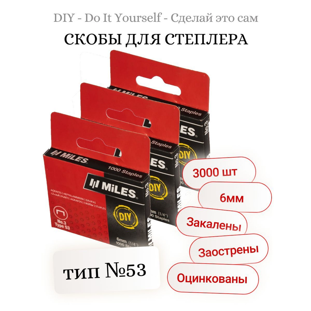 Скобы для степлера, тип №53, 6мм, DIY, закалены, оцинкованы 3000шт - купить  по выгодным ценам в интернет-магазине OZON (1094947398)