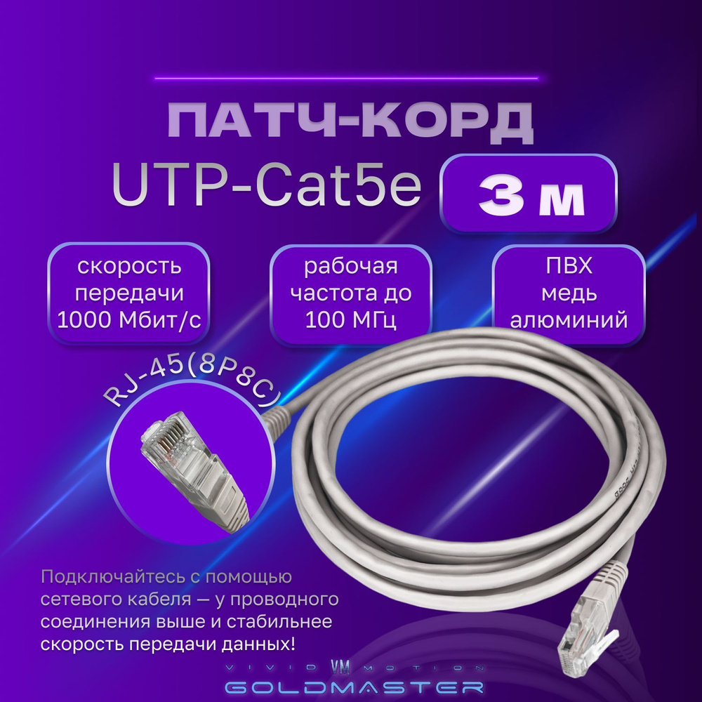 Кабель RJ-45 Ethernet VIVID VM MOTION GOLDMASTER LAN сетевой Ethernet,  серый, контакты blade с позолотой 03FU_RJ-45 Ethernet - купить по низкой  цене в интернет-магазине OZON (917261637)