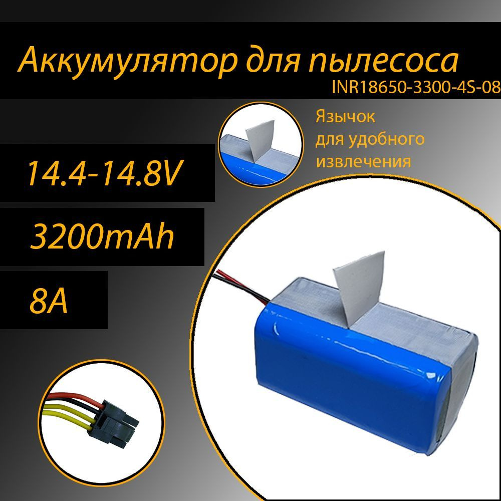 Аккумулятор литий-ионный для пылесоса 18650 Li-Ion 3300 mAh, 14.8V INR18650- 3300-4S-08 - купить с доставкой по выгодным ценам в интернет-магазине OZON  (1202655011)