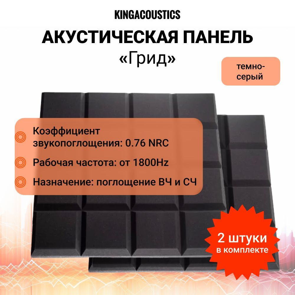 Акустический поролон Грид 1000х1000х40мм / темно-серый цвет #1