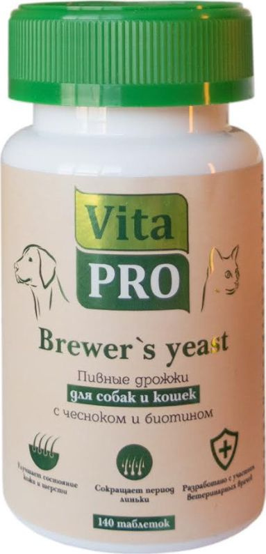 Vita Pro Brewer's yeast Пивные дрожжи для собак и кошек, с чесноком и биотином, 140 таб.  #1