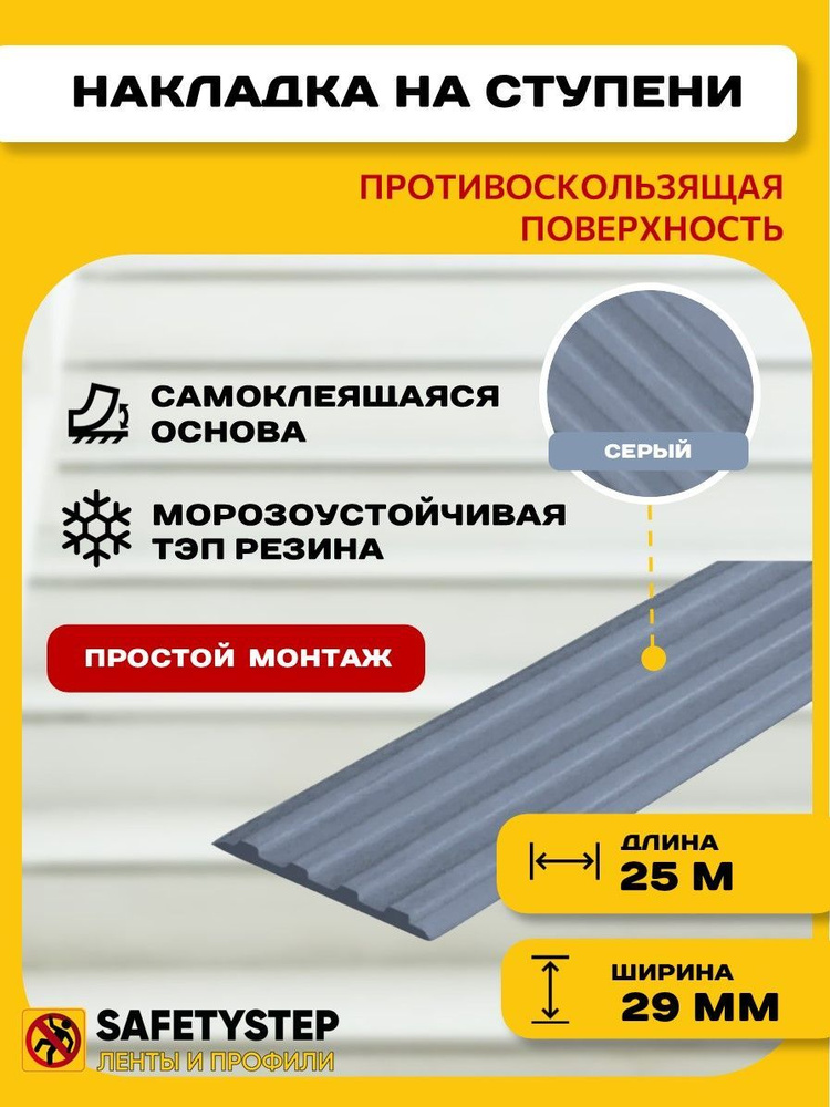 Самоклеящаяся резиновая тактильная полоса против скольжения, 29мм х 3мм, цвет серый, длина 25м  #1