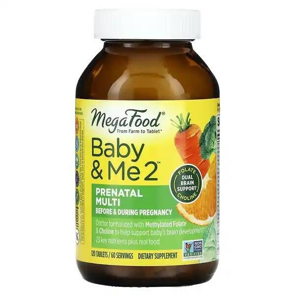 Baby&Me 2 пищевая добавка MegaFood, пренатальные витамины, 120 таблеток  #1