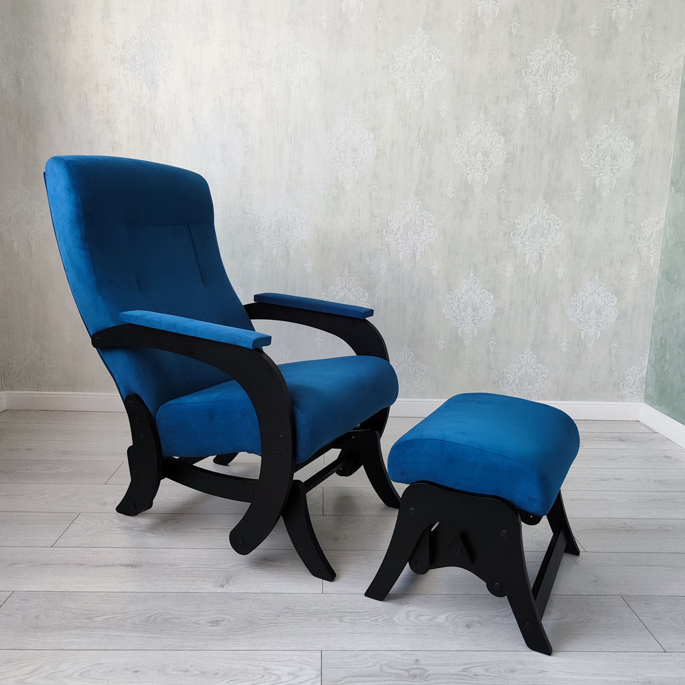 Кресло-качалка с пуфом для ног комплект Гранд, синее венге  #1