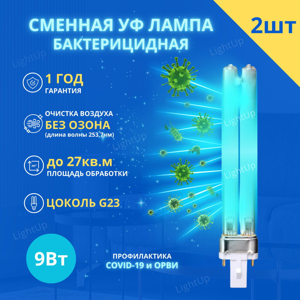 Лампа ультрафиолетовая бактерицидная 9Вт, T4, G23, 2шт купить на OZON ...