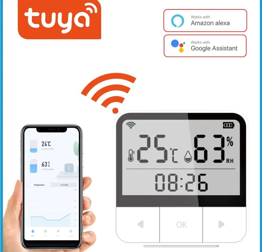 Tuya - Wi-Fi датчик температуры и влажности с ЖК-дисплеем, подсветкой, часами ,датой и кнопками  #1