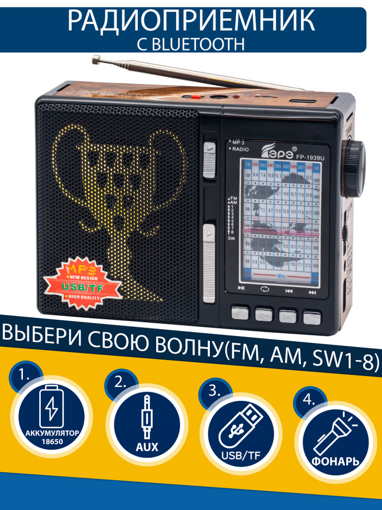 Радиоприемник FM, AM, SW1-SW8 с слотом USB/TF и MP3-Player #1