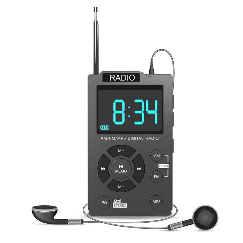 Портативное мини-радио, карманное AM FM, цифровое радио, стереоприемник ...