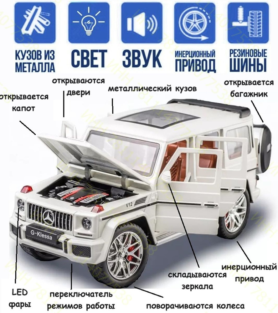 Mercedes-Benz G-класса G63 AMG Мерседес Бенц Гелик металлическая  инерционная машинка 1:24 21 см с открывающимися дверьми, капотом и  багажником, ,белый - купить с доставкой по выгодным ценам в  интернет-магазине OZON (249684435)