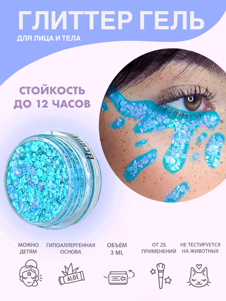 Queridos Glitters Глиттер Гель. Блёстки для лица и тела. Цвет "Всплеск" 3 мл.  #1