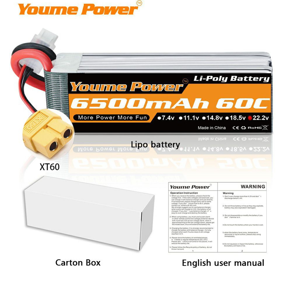 Аккумулятор для квадрокоптера FPV LiPo 6S 6500 mah XT60 Youme Power ...