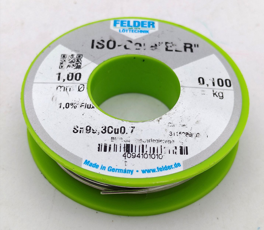 Припой ISO-Core "ELR" Sn99.3Cu0.7 d1мм с флюсом 1% ROM1 Felder 0.1 кг #1