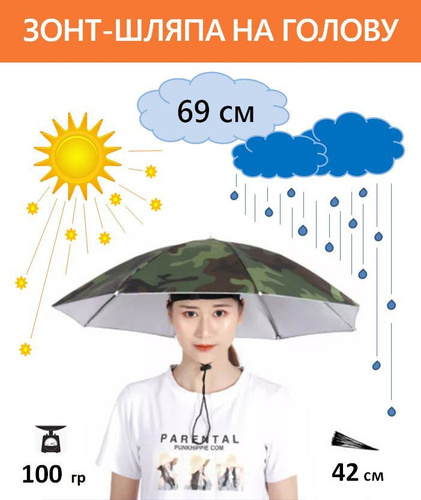Зонт для головы / Головной / Зонт-шляпа WonderSHOP купить в интернет-магазине Wildberries