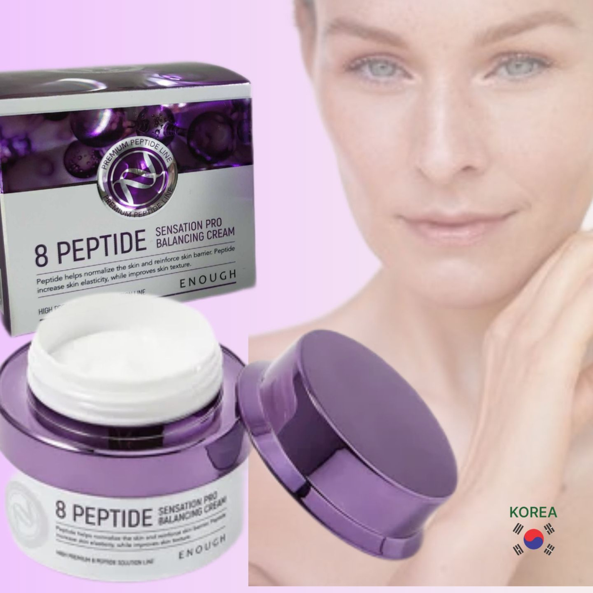 Крем для лица Enough 8 Peptide Sensation Pro Balancing Cream содержит комплекс из 8 пептидов предупреждает и останавливает увядание кожи, восстанавливает, обновляет и омолаживает кожу на клеточном уровне.  Стирает с лица следы усталости и старения, поддерживает естественную регенерацию,контролирует образование меланина и предотвращают появление пигментации.  Крем с пептидами обладает увлажняющими, питательными свойствами, нормализует гидро-липидный баланс, поддерживает оптимальный уровень влаги в клетках.