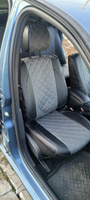 Чехлы для автомобильных сидений комплект Premium на RENAULT LOGAN 1 (2004-2013) седан, авточехлы модельные экокожа, задняя спинка СПЛОШНАЯ, черно-серый ромб (РЕНО ЛОГАН) #7, Валерий Т.