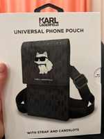 Сумка Karl Lagerfeld Wallet Bag PU Saffiano кошелек для смартфона до 160 x 100 мм из экокожи, с картхолдером, с ремешком через плечо, с тиснением KL и нашивкой NFT Choupette, черная #23, Елена Б.