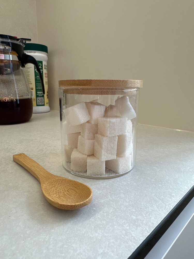 Сахарница с ложкой и крышкой из бамбука стеклянная 300мл. - купить с ...