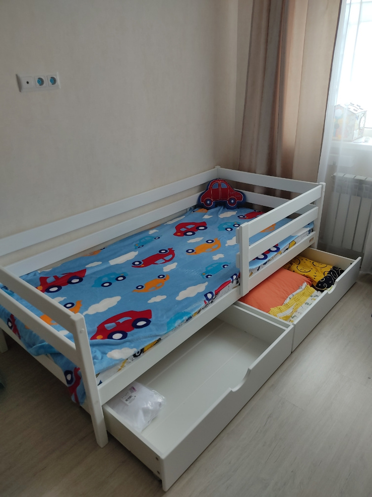 Кровать детская 160х80 с ящиками, с бортиком и матрасом от 3 лет ...