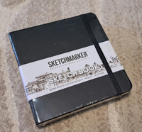 Скетчбук для рисования и скетчинга, блокнот для записей SKETCHMARKER 140г/м2 12х12см. 160 страниц цвета слоновой кости, твердая обложка, цвет: черный #39, V. Eugenia