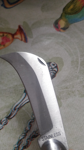 Садовый нож складной санитарный, изогнутое лезвие, деревянная рукоятка ...