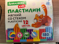 Пластилин для лепки детский набор 12 цветов со стеком, восковой мягкий для малышей, классический в школу, 180 грамм, Brauberg Kids #7, Олеся Б.