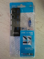 Разветвитель высокоскоростной USB 3.0-хаб / USB-hub на 4 порта с выключателями для периферийных устройств, Led подсветка, чёрный #12, Евген С.